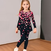 cheap Girl&#039;s 3D Vision &amp; Shining-Girls&#039; 3D Heart T-shirt &amp; Legging Ruffle Dress Set Long Sleeve 3D Print Fall Winter Active Fashion Daily Kids 3-12 Years Outdoor Vacation Date Regular Fit