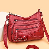 levne Tašky přes rameno-dámská vintage crossbody kabelka z umělé kůže s mnoha kapsami na zip – ležérní kabelka přes rameno pro každodenní nošení