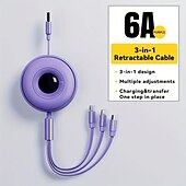 abordables Câbles de téléphone portable-câble de charge multi 6a 1 paquet 4 pieds cordon de charge rétractable 3 en 1 câble multi usb adaptateur de cordon de chargeur rapide avec port iphone/type c/micro usb pour téléphones