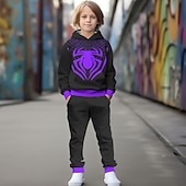 billiga Pojkens 3D-djur-miles morales kostym halloween pojkar 3d spindel huvtröja &amp; byxor set långärmad 3d-utskrift höst vinter aktivt mode cool polyester barn 3-12 år utomhus street semester normal passform