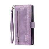 abordables Carcasas Samsung-Funda para teléfono para Samsung Galaxy Z Fold 5 Z Fold 4 Z Fold 3 Funda de billetera con cremallera protección completa con correa para muñeca color liso de cuero PU