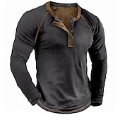 cheap Casual Henley Tee-Men&#039;s T shirt Tee Henley Shirt Tee Top Long Sleeve Shirt Color Block Henley Street Vacation Long Sleeve Patchwork Clothing Apparel Vintage Designer Basic