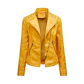 abordables Vestes en simili cuir-Veste en simili cuir pour femme veste de motard automne imperméable coupe-vent manteau hiver fermeture éclair revers vêtements d&#039;extérieur modernes à manches longues vacances causales