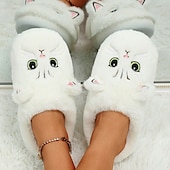 ieftine Flip-Flops de Damă-papuci de pisică de pluș pentru femei - papuci confortabili de interior cu blană, cu urechi drăguțe și broderie pentru îmbrăcăminte de iarnă acasă