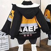 billiga Pojkars dunjacka och parka-Barn Pojkar Fleece-jacka Hoodiejacka Ytterkläder Grafisk Färgblock Nummer Långärmad Dragkedja Täcka Utomhus Förtjusande Dagligen Automatisk sammetsjacka med knappar svart Stor sammetsjacka bakficka