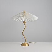 economico lampada da comodino-lampade da tavolo, paralume in tessuto plissettato, lampada da scrivania a led, lampade da comodino retrò a forma di ombrello, luce notturna dimmerabile a 3 vie con base in metallo, per camera da