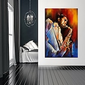 preiswerte Gemälde mit Menschen-Handgefertigtes Jazz-Figurengemälde, modernes, feines Kunstwerk, die neueste Hoteldekoration, handgemaltes Musiker-Jazzspieler-Ölgemälde, Wandkunst, Studio-Dekor, Geschenk für Dekor, gerollte Leinwand