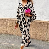 preiswerte Kleider für die Ferien-Damen Midikleid Casual kleid Boho Chic Kleider Langärmliges Boho-Kleid Böhmen Brautkleider schlicht Laternenärmel Urlaub Festtage Ausgehen Regular Fit Leopard 3/4 Ärmel V Ausschnitt Leopard Sommer