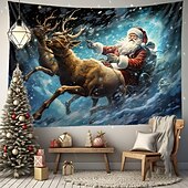 billige hengende juleteppe-juledekorasjoner nisse slede hengende billedvev veggkunst jul stor billedvev veggmaleri dekor fotografi bakteppe teppe gardin hjem soverom stue dekorasjon