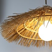 abordables Lustres style lanterne-Lampes suspendues en rotin, luminaire décoratif d&#039;intérieur, idéal pour un salon, une chambre à coucher, un café, un bar, un abat-jour en tissage, 110-240v