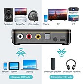 abordables Periféricos de ordenador-Receptor y transmisor bluetooth 5,0 2 en 1, fm estéreo, aux, jack de 3,5mm, rca, llamada óptica con manos libres, adaptador de audio inalámbrico bluetooth nfc para tv