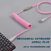 cheap Cables-USB A To TYPE-C Keyboard Cable Woven Material Handmade Coiled 5 Pin Aviator Connector Custom Make Single Sleeved PET Mechanical Keyboard Coiled 1.5 Meter Mini Micro Spiral Cable