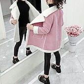 billiga Flickors trenchcoats-Barn Flickor Vinterkappa Sherpajacka Vinterjacka för barn Mode Knappar Prestanda Bomull Täcka Ytterkläder 4-12 år Vår Rodnande Rosa Blå