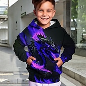 billiga Pojkens 3D-djur-Pojkar 3D Djur Drake Huvtröja Pullover Långärmad 3D-tryck Höst Vinter Mode Streetwear Häftig Barn 3-12 år Utomhus Ledigt Dagligen Normal