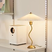 economico lampada da comodino-lampade da tavolo, paralume in tessuto plissettato, lampada da scrivania a led, lampade da comodino retrò a forma di ombrello, luce notturna dimmerabile a 3 vie con base in metallo, per camera da