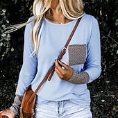 preiswerte Einfarbiges T-Shirt-Damen T Shirt Glatt Basic Langarm Rundhalsausschnitt Normale Oberteile Täglich Wochenende Bedruckt Schwarz Rosa Blau Purpur Frühling &amp; Herbst