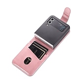 זול מארז סמסונג-מגן טלפון לסמסונג גלאקסי Z Flip 6 Z Flip 5 Z Flip 4 Z Flip 3 תיק כסף עם חריצי כרטיס מיגון בטיחותי צבע עמיד PC PU עור