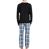 billiga Pyjamas-Herr Vardagsklädsel Sovkläder Pyjamas set Pyjamastopp och byxa 2 delar Rutig Stylish Ledigt Komfort Hem Dagligen Bomullsblandning Komfort Rund hals Långärmad T-shirt Byxa Snörning Elastisk midja