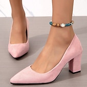 levne Block Heels-elegantní růžové semišové lodičky na podpatku – klasické vysoké podpatky se špičatou špičkou pro ženy, ideální do kanceláře, na večírky a formální události