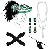 olcso Kiegészítők és még sok más-Szüret 1920-as évek A nagy Gatsby Flapper fejpánt Kiegészítő készlet Charleston Esküvői Vendég Toll Női Álarcos mulatság Esküvői fogadás Lánybúcsú Fesztivál Felnőttek Kesztyűk Fejpánt Minden évszak