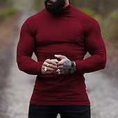 preiswerte Basic-T-Shirts-Herren T Shirt T-Shirt Langarmshirt Langarm Rollkragen Frühling &amp; Herbst Einfach Mode Designer Basic Urlaub Straße Ausgehen Wein Aprikose Dunkelgrau Top T-Shirt für Herren