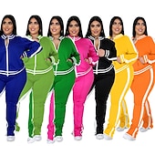 cheap Women&#039;s Tracksuit-Women&#039;s Tracksuit Sweatsuit 2 Piece Athletic Winter Long Sleeve Thermal Warm Breathable Soft Fitness Running Jogging Sportswear Activewear Striped Black Yellow Light Green