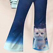 cheap Girl&#039;s 3D Animals-Girls&#039; 3D Galaxy Cat Set Sweatshirt &amp; Flare Pants Set Long Sleeve 3D Print Fall Winter Active Fashion Daily Kids 4 years+ Crew Neck Outdoor Vacation Date Regular Fit