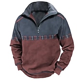 Men's Color Block Zip Polo Long Sleeve Polo Shirts Turndown Zip Vintage Outdoor Casual Daily Streetwear 3D Print Fall & Winter Blue3