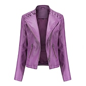 abordables Vestes en simili cuir-Veste en simili cuir pour femme veste de motard automne imperméable coupe-vent manteau hiver fermeture éclair revers vêtements d&#039;extérieur modernes à manches longues vacances causales