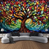 cheap Tree of Life Tapestry-L.T.HOME Tree of Life Hanging Tapestry Stained Glass Colorful Wall Art Large Tapestry Mural Decor Photograph Backdrop Blanket Curtain Home Bedroom Living Room Decoration