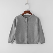 cheap Sweaters &amp; Cardigans-Kids Girls&#039; Cardigan Solid Color School Long Sleeve Active Cotton 7-13 Years Spring Water Blue turmeric Dark powder