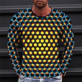 voordelige 3D T-shirts-Voor heren Grafisch Meetkundig T-shirt Lange mouw T-shirt 3D-afdrukken Strakke ronde hals Overhemd Modieus Ontwerper Casual Buitensporten Feestdagen Uitgaan Geel blauw Rood Lente &amp; Herfst Kleding S M