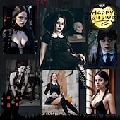 baratos Perucas de personagens de filmes-Perucas Wednesday Addams Longa Peruca Trançada Preta Cabelo Natural Macio com Touca de Peruca Tranças Perucas Sintéticas para Festa Cosplay Perucas Halloween