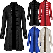 halpa Miesten trenssitakki-Miesten Päällystakki Peacoat Takki Suoritus Juhlat / Ilta Vintage-tyyli Kevät Syksy Erikoiskuvio Antiikki Vintage retro Pitkä Jacquard keskiaikainen miesten vaatteet [valkoinen] Jacquard