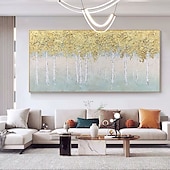 cheap Floral/Botanical Paintings-Handmade Hand Painted Oil Painting Wall Art Huge Green Oil Painting of Happy Tree Symbolizing Vibrancy and Vitality Decor Rolled Canvas No Frame Unstretched