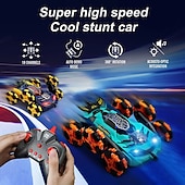 お買い得  rc車-2.4グラムリモコン6輪スタントリモコンカーは、おもちゃの車の照明音楽変形車のドリフトとローリングを自動的にデモンストレーションできます