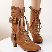 abordables Botas de mujer-Mujer Botas Zapatos de Navidad Bullock Zapatos Tallas Grandes Exterior Navidad Diario Color sólido Botines Botines Invierno Encaje Tacón de gatito Dedo redondo Elegante Casual Minimalismo Zapatos de