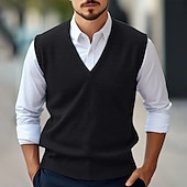 preiswerte Herrenpullover-Herren Pullunder Kleid Pullover Wollpullover Pullover Overall Gerippt Stricken Normale Oberteile Strick Glatt V Ausschnitt Vintage Stilvoll Arbeit Freizeitskleidung Bekleidung Winter Herbst Kamel Wein