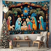 お買い得  クリスマスタペストリーぶら下げ-クリスマスの飾り、キリスト降誕のシーン、イエスの洗礼、吊り下げタペストリー、キルティングパターン、壁アート、クリスマス、大きなタペストリー、壁画、装飾、写真、背景、ブランケット、カーテン、自宅、寝室、リビングルームの装飾