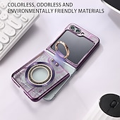 cheap Samsung Cases-Phone Case For Z Flip 6 Z Flip 5 Back Cover Magnetic Adsorption With Magsafe with Stand Holder Ring Holder Full Body Protective Retro TPU Plating Metal
