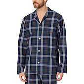 economico Pigiami-Per uomo loungewear Pigiami Set pigiama Top e pantalone del pigiama 2 pezzi A quadri Moda Informale Comoda Interni Giornaliero Cotone Comfort Bavero Manica lunga Camicia Pantalone A cordoncino Vita