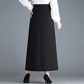 tanie Zwykłe spódnice-Damskie Spódnica Linia A Elegancja Moda Maxi Wysoka talia Spódnice Solidne kolory Kieszeń Urlop Ulica Czarny Zima Poliester
