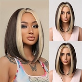abordables perruque plus âgée-Perruque Synthétique Droit Partie médiane Perruque Court A1 A2 A3 Cheveux Synthétiques Femme Design à la mode Doux Naturel Noir Marron Blond