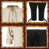 cheap Outfits-Retro Vintage Medieval Renaissance Blouse / Shirt Cosplay Costume Outfits Ren Faire Pirate Viking Crusader Men&#039;s Viking Fantasy Halloween Carnival Masquerade Casual Daily LARP Ren Faire Adults Shirt