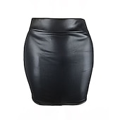tanie Zwykłe spódnice-Damskie Spódnica Bodycon Elegancja Moda Codzienny Nad kolano Wysoka talia Spódnice Solidne kolory Urlop Ulica Wino Czarny Granatowy Kawowy Wiosna i lato Sztuczna skóra