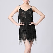 abordables Vestidos de Práctica-Baile Latino Vestido Borla Color Puro Corte Mujer Rendimiento Entrenamiento Sin Mangas Cintura Alta Poliéster