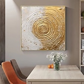 preiswerte Ölgemälde-Goldenes und weißes Gemälde, goldene strukturierte Wandkunst, handbemalte goldene Kreiskunst auf Leinwand, goldene Wandkunst, goldenes abstraktes Gemälde, gerollte Leinwand (kein Rahmen)