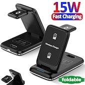 voordelige Draadloze opladers-3 in 1 opvouwbare 15w snelle draadloze oplader stand voor iphone 14 13 12 pro max apple watch airpods pro draadloos laadstation