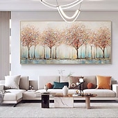 cheap Floral/Botanical Paintings-Handmade Hand Painted Oil Painting Wall Art Huge Green Oil Painting of Happy Tree Symbolizing Vibrancy and Vitality Decor Rolled Canvas No Frame Unstretched