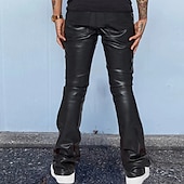 cheap Casual Pants-Men&#039;s Trousers Faux Leather Pants Casual Pants Pocket Plain Comfort Breathable Outdoor Daily Going out Fashion Casual Black Red